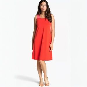 Eileen Fisher Colorblock Cutout Midi Dress Size Medium Red Pink